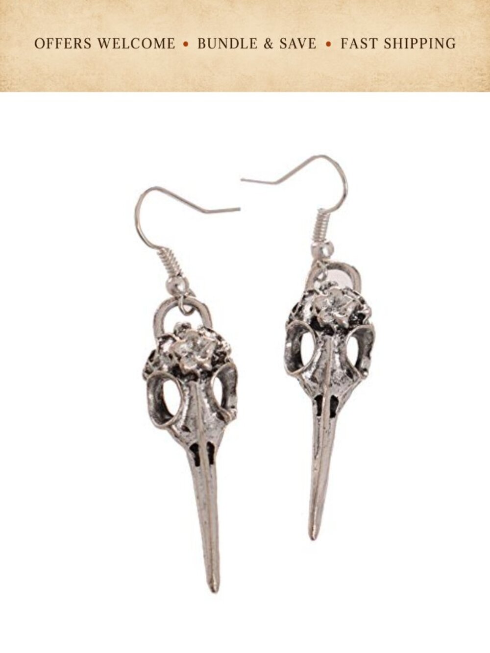 Vintage Alloy Dangle Raven Skull Earrings
